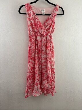 Motherhood  sleeveless maternity dress pink floral pattern and ruffled details S